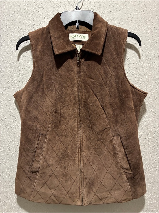Orvis Jackets & Blazers - Orvis Brown Quilted Suede Zip-Front Vest
